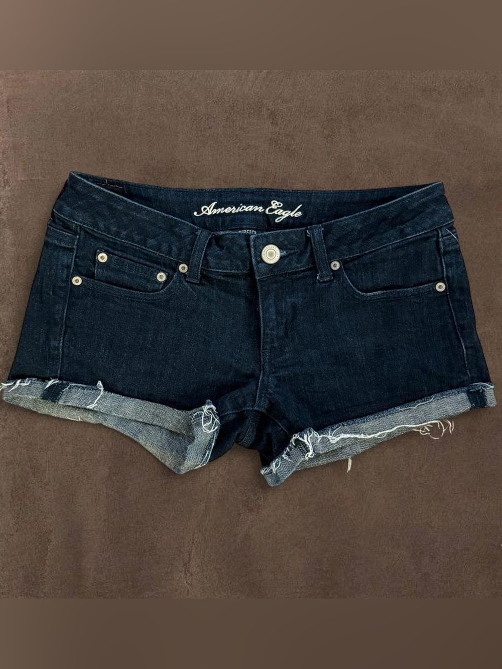 Vintage 2000s American Eagle Low Rise Dark Wash Denim Micro Shorts Size 8